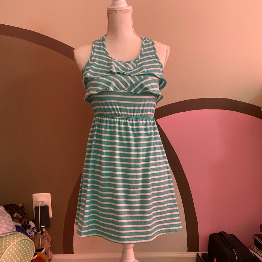 Striped Teal and White Kids Casual Dress